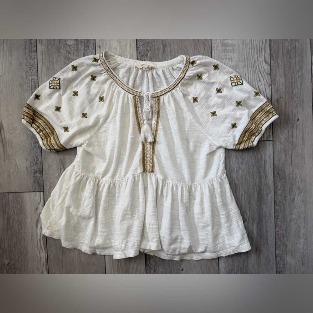 Lucky Brand Cream Peasant Blouse with Gold Embroidery - Picture 7 of 11